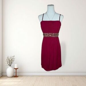 Y2K Sue Wong red chiffon mini dress beaded empire waist romantic coquette